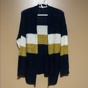 Wishlist Navy, White, and Mustard Cardigan